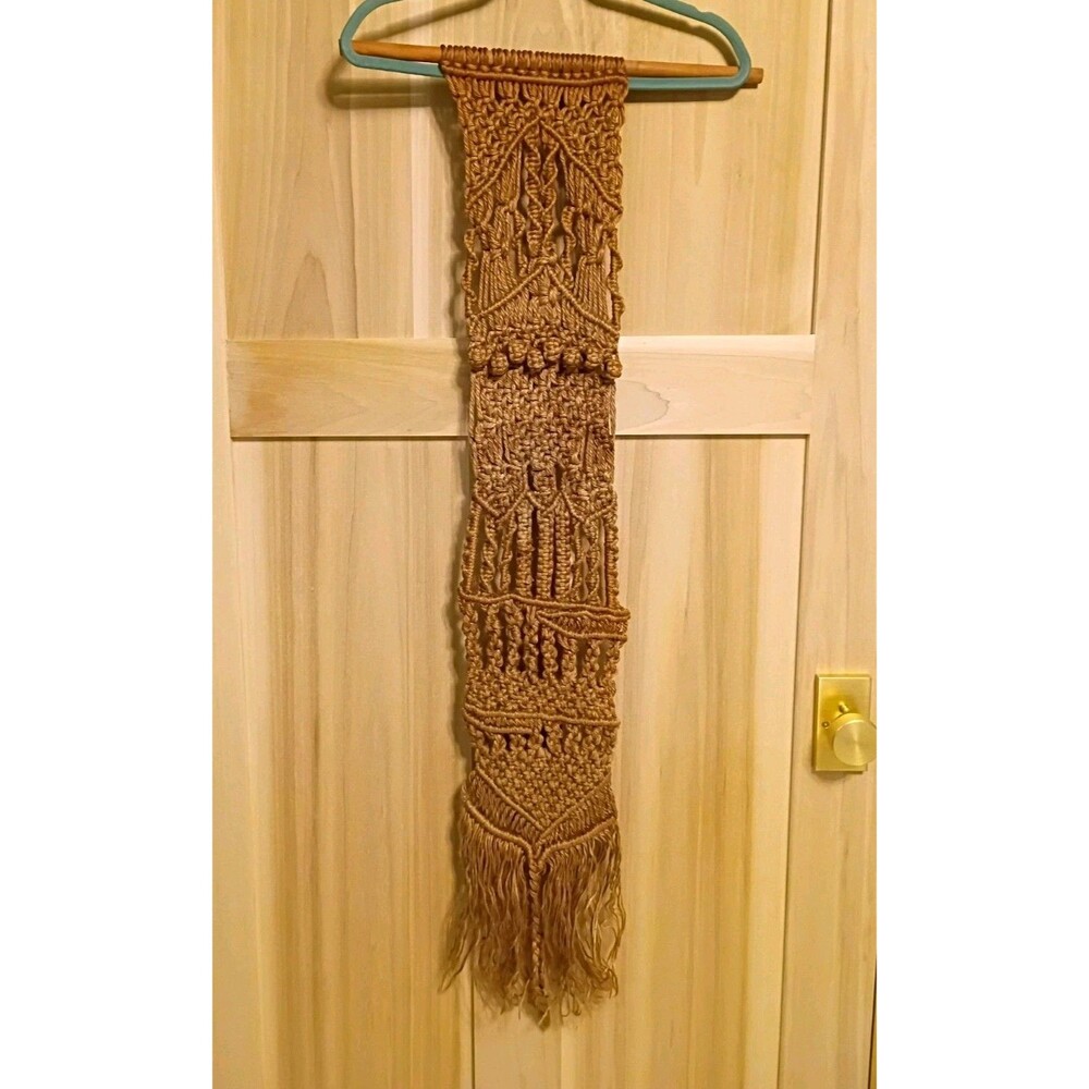 Vintage Boho Chic 70s Brown Jute Knotted Macrame Wall Hanging 4ft long!